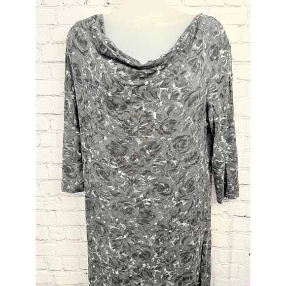 Loft Womens Grey Floral Abstract Print Cowl Neck Long Sleeve Maxi Dress - Picture 2 of 8